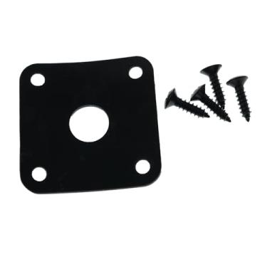 Imagem de YTgilo Macaco quadrado curvo para guitarra elétrica, saída de metal, 3,5 x 3,5 cm, capa de tomada de saída com parafusos, base curvada de metal, placa de tomada quadrada, preta