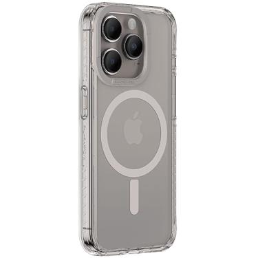 Imagem de Capa para iPhone 15 Pro AMAZINGthing, capa magnética transparente compatível com acessórios Magsafe, capa de telefone à prova de queda de 3 metros, anti amarelamento, proteção antibacteriana, Cinza