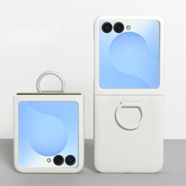 Imagem de Capa de silicone líquido luxuosa com janela grande para Samsung Galaxy Z Flip 6 5, capa com anel em gradiente de cor doce, branca, para Samsung Galaxy Z Flip6