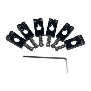 Imagem de OVSAL Pacote de 6 selas de ponte para guitarra elétrica de 10,5 mm de latão Tremolo Bridge Saddles compatíveis com peças de reposição para guitarra Fender Strat 6 cordas (preto)