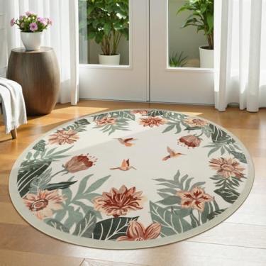 Imagem de Beeiva Tapete circular floral redondo, tapetes Ronud macios antiderrapantes tapetes de sala de jantar de 1,2 m para debaixo da mesa, tapete boho pequeno para quarto, banheiro, entrada, escritório