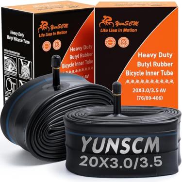 Imagem de YUNSCM 2-PCS 20" Fat Bike Tubes 20 X 3.0/3.50 AV Schrader Valve Premium Butyl Inner Tubes Compatible with 20X3.0 20 X 3.30 20 X 3.50 E-Bike Bicycle Tire Tubes
