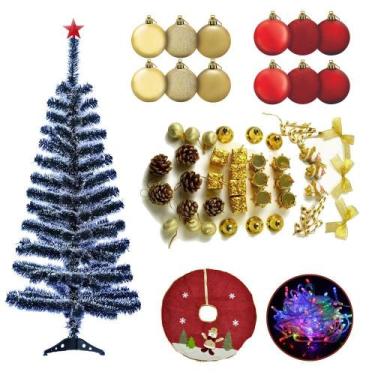 Imagem de Árvore De Natal Nevada 1,20m 120 Galhos Decorada Com 75 Enfeites Pisca