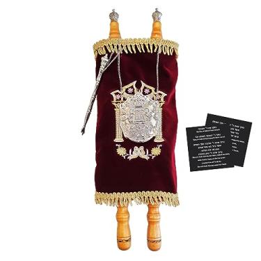 Imagem de HOUSEOFGAFNI Rolagem de Torá Grande Completa de 48 cm com Cornija de Veludo - Hebraico Sefer Torá para Crianças - Inclui Yad e Peitoral - Ótimo para Simchat Torá e Estudo Semanal de Parashá (Marrom)