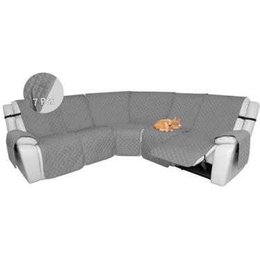 Imagem de HDCAXKJ Capas de sofá reclináveis em forma de L, capa de sofá reclinável de canto reversível lavável em U com poltronas reclináveis, protetor de móveis para cães de estimação (cinza prateado, grande)