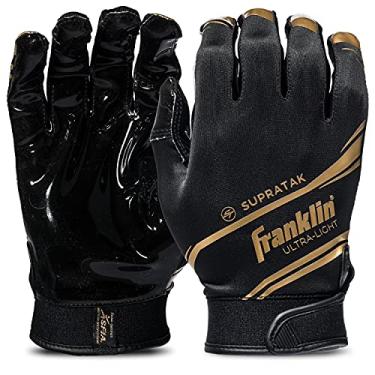 Imagem de Franklin Sports Luvas receptoras de futebol 28360F1 Supratak - Preto/Cromado - Adulto Pequeno