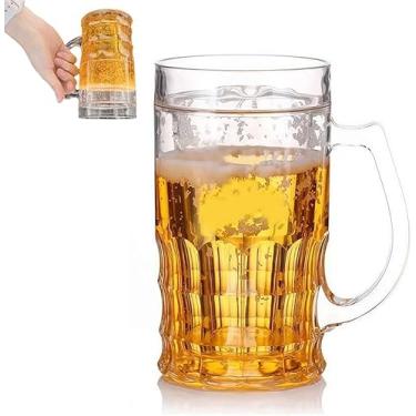 Imagem de Copos de cerveja falsos, caneca de cerveja engraçada de camada dupla de 400 ml, canecas de cerveja falsas duplas de plástico com alças mezanino, copo engraçado de grande capacidade, para bebidas de