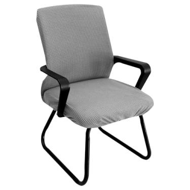 Imagem de Capas de cadeira de braço elástico, capas de cadeira de meados do século com braços, cor sólida, elegante, decorativa, capa de cadeira, lavável na máquina, para sala de reuniões (cinza)