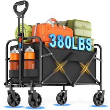 Imagem de Inbrave Carrinho dobrável de carrinho de praia dobrável com rodas para todos os terrenos – Carrinho de compras resistente de 163 kg para compras, praia, acampamento, esportes, jardim (preto)