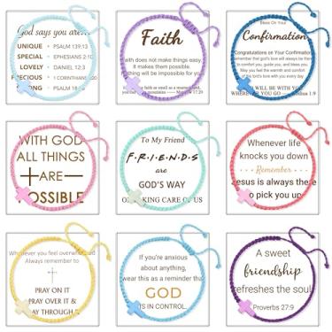 Imagem de CASDAN 9 pulseiras de cruz da amizade a granel para mulheres e homens Jesus Cristão feito à mão corda de nylon corda trançada combinando pulseira, adjustable, Corda de nylon, plástico, Sem Pedra