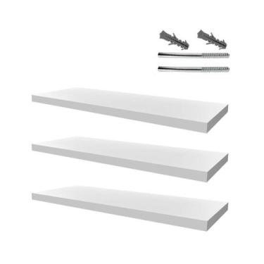 Imagem de Kit 03 Prateleiras em Mdf 15mm Branco 10x20cm com suporte fixação - Ar