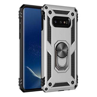 Imagem de SORAKA Capa para Samsung Galaxy S10e com suporte de anel capa protetora para Samsung Galaxy S10e capa traseira de policarbonato rígido com placa de metal para suporte magnético de telefone carro prata