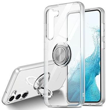 Imagem de SORAKA Capa transparente para Samsung Galaxy S23 com suporte para anel Capa transparente de TPU macio de ajuste fino com placa de metal para suporte magnético de telefone para carro