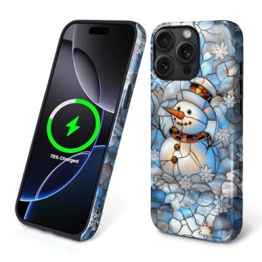 Imagem de Capa para iPhone 15 Pro Max [compatível com MagSafe], silicone macio brilhante + capa protetora 2 em 1 de policarbonato rígido antiarranhões à prova de choque para mulheres e homens - boneco de neve
