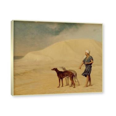 Imagem de Moldura de champanhe. Pinturas a óleo famosas, (no deserto) de Jean Leon Gerome, reprodução impressa em tela, arte de cenário para decoração de sala de estar. 40 x 48 cm-15,7 x 18,9 pol