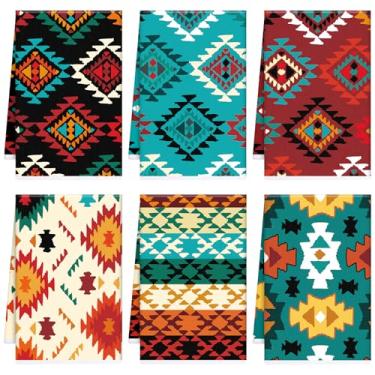 Imagem de InIsaJace Toalhas de cozinha nativas americanas, 6 peças de toalhas de prato astecas do sudoeste para limpeza de cozinha, toalha de chá decorativa com laço para pendurar para casa de banho e cozinha
