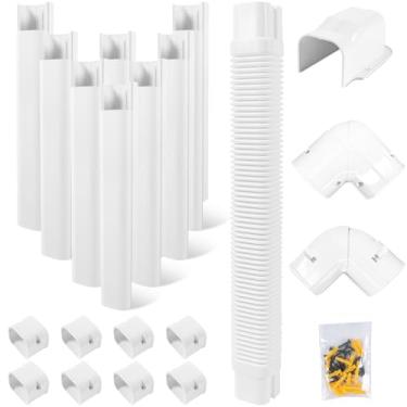 Imagem de LyPrem Mini conjunto de capa de linha dividida de 16,5 m, kit de cobertura de linha de PVC de 10 cm para mini ar condicionado central e bomba de calor (cotovelo ajustável de 90° para fácil instalação)