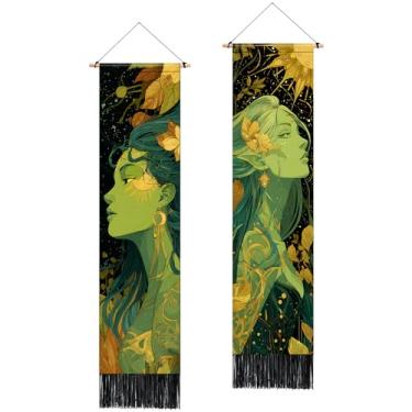 Imagem de BVBOX 2 peças de tapeçaria floral vertical, tapeçarias de borla preta para pendurar na parede vertical, decoração de casa para sala de estar, quarto