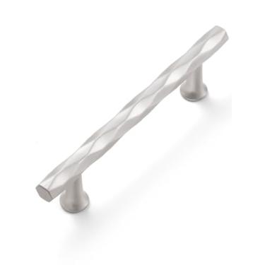 Imagem de Puxadores de armário JIASENBAO Níquel escovado, 9,6 cm de espaçamento dos furos, 2 unidades, prateados, martelados, para gaveta, cômoda, armário de cozinha, penteadeira, armário de banheiro, losango