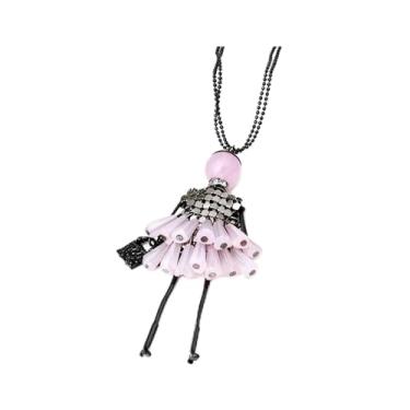 Imagem de OSCCI Colar de boneca de cristal Paris para mulheres, vestido bonito feito à mão com pingente de corrente longa, bijuteria de formatura, Metal, Sem Pedra Preciosa