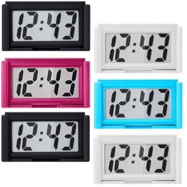Imagem de Frienda 6 peças mini relógio digital pequeno relógio digital suporte autoadesivo operado por bateria para painel de carro geladeira (branco, preto, vermelho, azul)