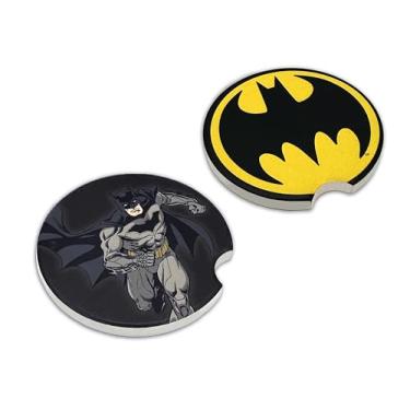 Imagem de Elektroplate Porta-copos automotivos de cerâmica oficialmente licenciado pela DC Comics Batman Action & Symbol (6,5 cm de diâmetro) | Ajuste universal para carros, caminhões, SUVs e mais | Absorvente