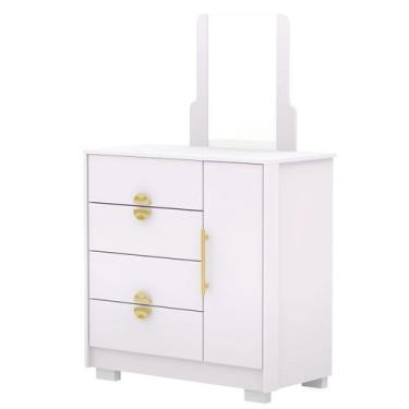 Imagem de Cômoda Sapateira 4 Gavetas com Espelho Clarabella Branco/Camarim - Vil