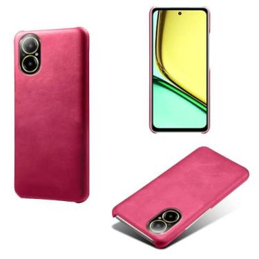 Imagem de Capa para OPPO Realme C67 4G,Proteção contra quedas,Casca de volta de cor sólida simples,Design de couro de imitação de plástico-Rose