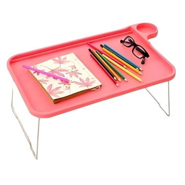 Imagem de Mesa Desmontável Notebook Home Office Portátil Suporte Dobrável Multiuso Estudos Café Manhã Rosa