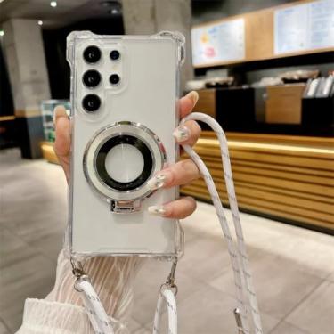 Imagem de Capa magnética com cordão transversal para Samsung Galaxy S25 S24 S22 Ultra Plus S23 Fe A35 A55 A06 A16 A26 A36 A56 (para Galaxy A26/Branco)