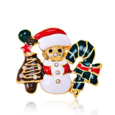 Imagem de Broche de lapela esmaltado, boneco de neve, boneco de neve, árvore de Natal, broche de bengala doce para mulheres e meninas - cristal de strass fofo para festas festivas, acessório de roupas, broches