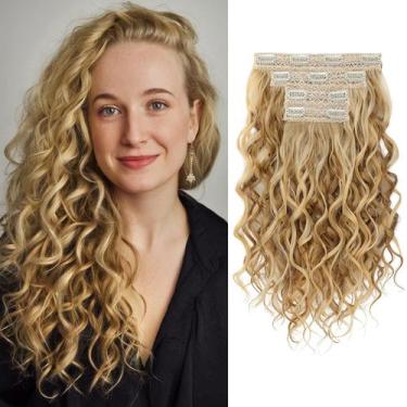 Imagem de Extensões de cabelo REECHO Curly, clipe de 40 cm em 4 peças de loiro e