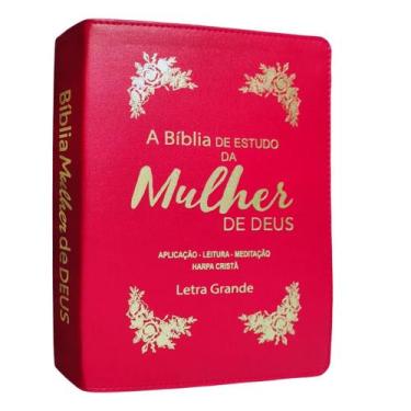 Imagem de Bíblia de estudo da mulher de deus  letra grande  com harpa e índice  