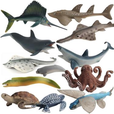 Imagem de Conjunto de figuras de animais oceânicos, 12 peças de brinquedos realistas da vida marinha