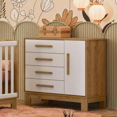 Imagem de Cômoda Sapateira 1 Porta 4 Gavetas Encanto Slim Freijo Toq/Branco Acet