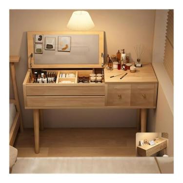 Imagem de Escrivaninha de penteadeira Vaidade de maquiagem 39,37 "com espelho flip-top, penteadeira com 3 gavetas, mesa para quarto, escritório doméstico madeira