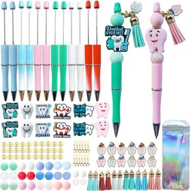 Imagem de JNwhy Canetas esferográficas com contas, tinta preta, ponta média, multicoloridas, 12 peças (conjunto dental)