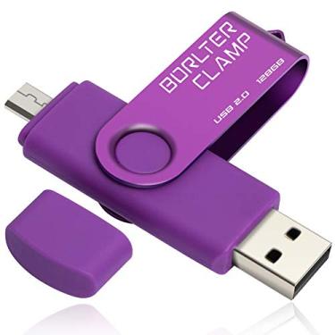 Imagem de BorlterClamp Pen Drive USB de 128 GB com porta dupla, pen drive OTG com porta micro USB para smartphone Android Tablet e computador (Roxo)
