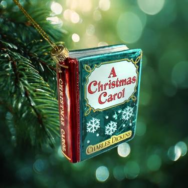 Imagem de Um conto de Natal de Charles Dickens enfeite de árvore de Natal, enfeite de vidro soprado 3D, presente para amantes de livros, decoração de árvore de Natal.