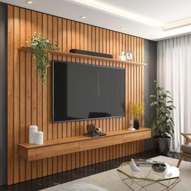 Imagem de Home Painel Ripado 250x230cm Para TV 85 Supremo 2.3 Patrimar Cinamomo