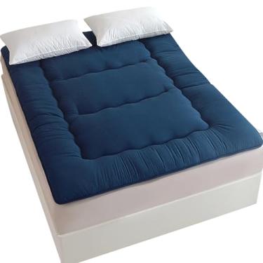 Imagem de Colchão futon, colchão japonês, cama japonesa, cama dobrável tatami, almofada de dormir dobrável para quarto de hóspedes de adultos (azul, solteiro)