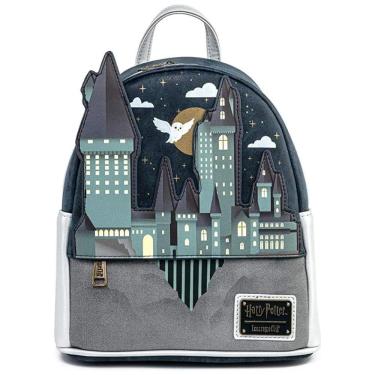 Imagem de Mochila Escolar Infantil 25cm Loungefly Harry Potter Hogwarts para Crianças, Cinza