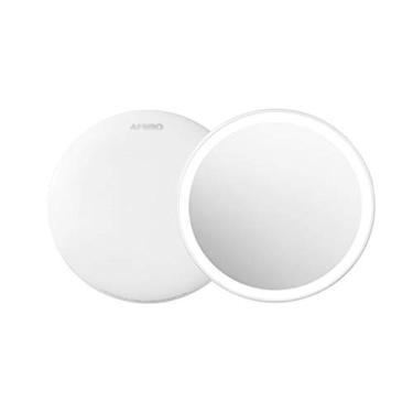 Imagem de TLTDSMY Espelho de maquiagem iluminado para mesa, luz de enchimento, pequeno espelho redondo espelho de escurecimento de toque, espelho de maquiagem portátil adequado para viagens, maquiagem