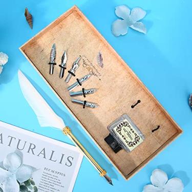 Imagem de aqxreight Conjunto Elegante de Canetas de Penas Caligráficas para Estudantes e Presentes, Ideal para Ocasiões Especiais (Branco)