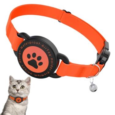 Imagem de Coleira para gatos AirTag, coleira elástica para gatinhos com suporte para Apple Air, leve e confortável, coleiras GPS ultra elásticas para gatos, gatinhos e filhotes, 20 a 32 cm, laranja