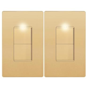 Imagem de LIDER Interruptor duplo iluminado com acabamento fosco com placa de parede sem parafusos, combinação de interruptor decorador sem moldura com luz localizadora, terminal de aterramento único, 15A 120V