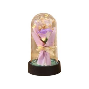 Imagem de Rosa Encantada com Luz LED em Cúpula de Acrílico – Flor Eterna Decorativa e Presente Romântico(Grande Roxo)