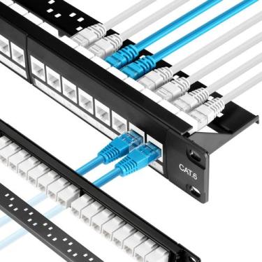 Imagem de Patch Panel Rapink, suporte Cat6 10G de 24 portas com Keystone White