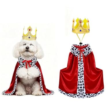 Imagem de Puluole Fantasia de cachorro King para cães grandes - Fantasia de Halloween para meninos, fantasia engraçada de Halloween, vestuário para cães e gatos (P)
