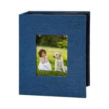 Imagem de Álbum de fotos HenpiSen 200 bolsos, capa de linho azul 4x6